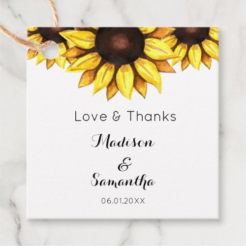 Sunflower Wedding Watercolor Yellow Floral  Favor Tags