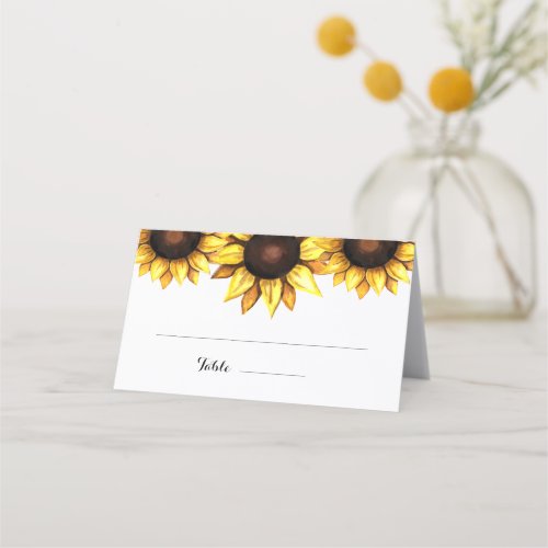 Sunflower Wedding Watercolor Yellow White Place Card