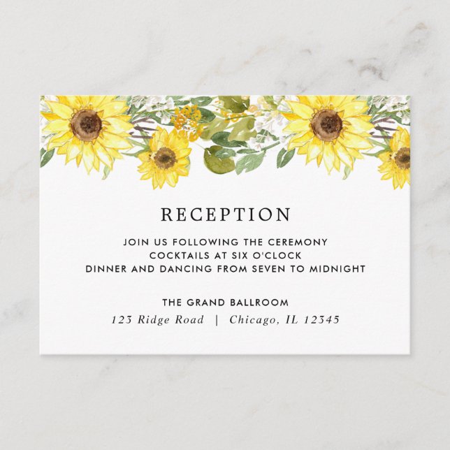 Sunflower wedding watercolors reception enclosure card (Front)
