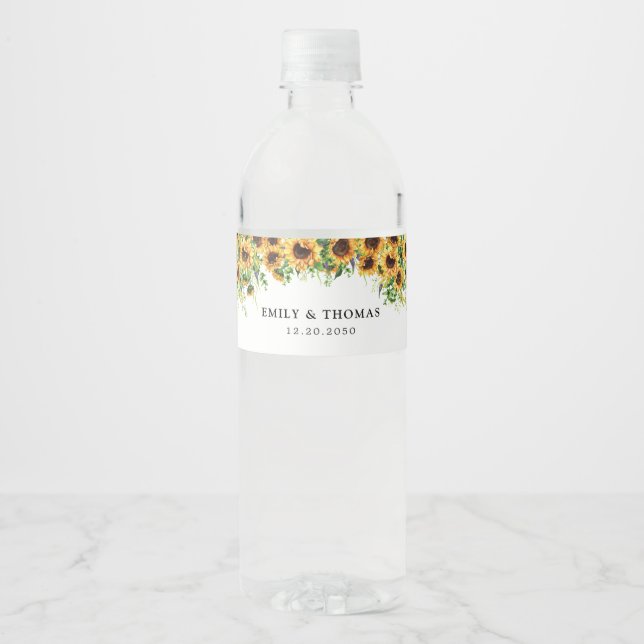 Sunflower Wedding Wedding Water Bottle Label (Front)
