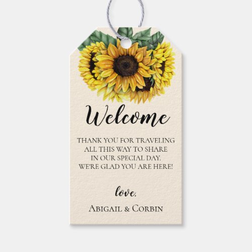 Sunflower Wedding Welcome Bag Gift Tags