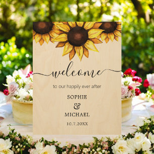 Sunflower Wedding Welcome Floral  Wood Wall Art