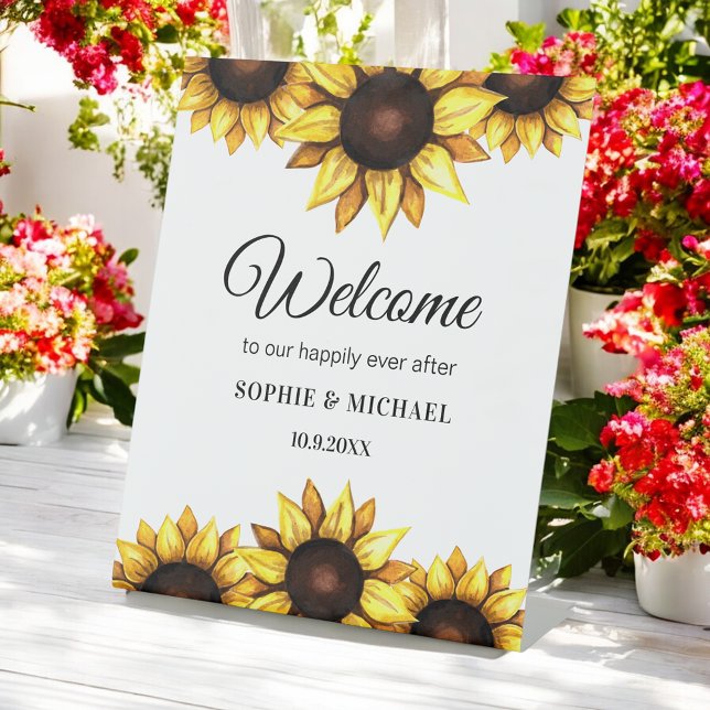 Sunflower Wedding Welcome Yellow Floral  Pedestal Sign (Creator Uploaded)