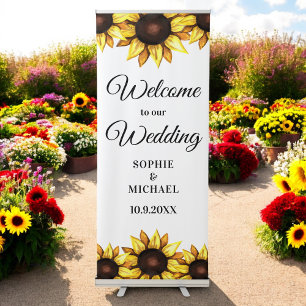 Sunflower Wedding White Yellow Floral Retractable Banner