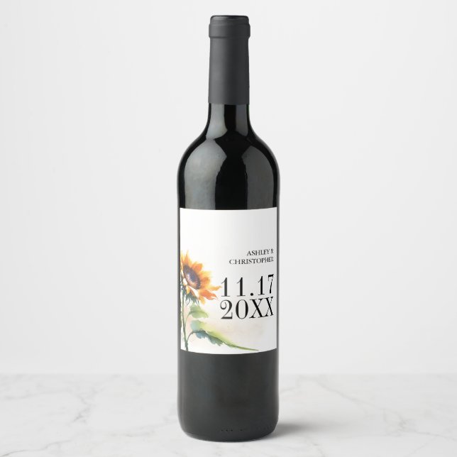 Sunflower Wedding Wine Label (Front)