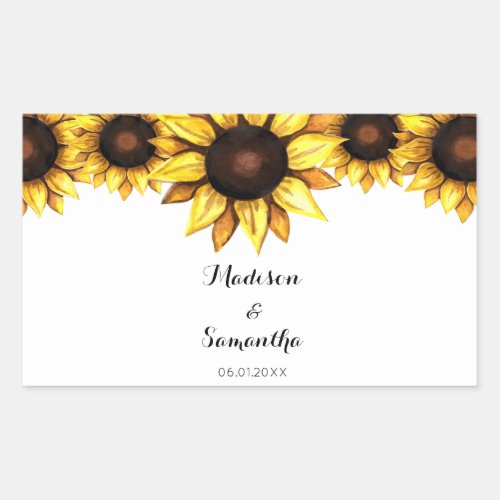 Sunflower Wedding Yellow Floral Rectangular Sticker