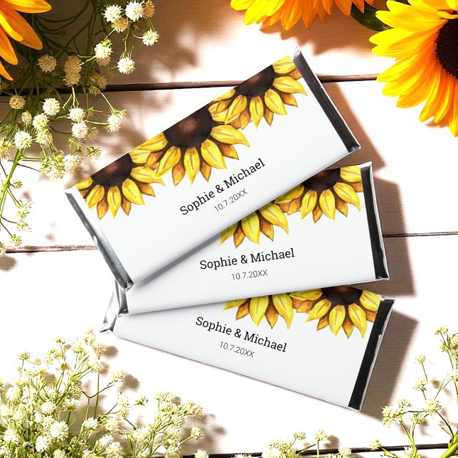 Sunflower Wedding Yellow Floral White  Hershey Bar Favors (Creator Uploaded)