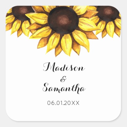Sunflower Wedding Yellow Floral White  Square Sticker