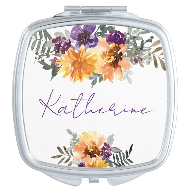 Sunflower wedding Yellow Purple Floral Bridesmaid  Compact Mirror (Front)