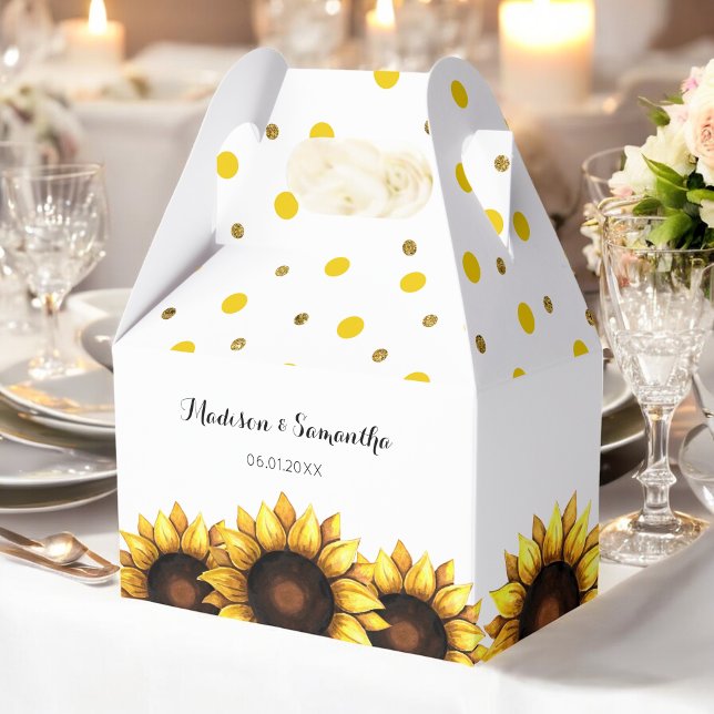 Sunflower Wedding Yellow White Floral Favor Boxes (Creator Uploaded)
