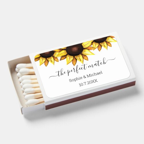 Sunflower Wedding Yellow White Floral Matchboxes