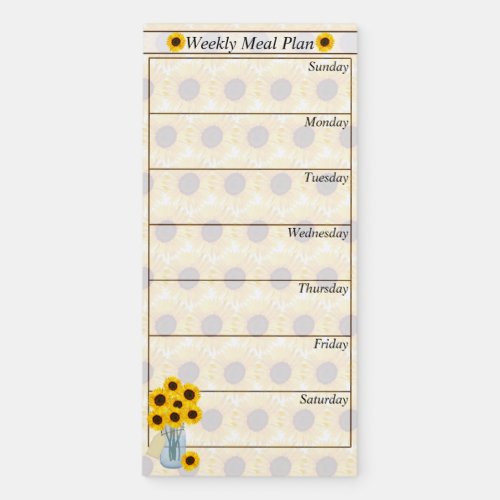 Sunflower Weekly Meal Plan Magnetic Notepad