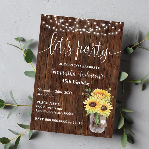 Sunflower Western Lets Party Birthday Invitation