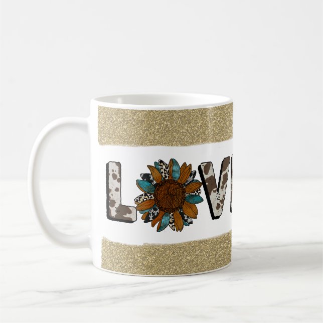 Sunflower Western Love Boho Summer Coffee Mug (Left)