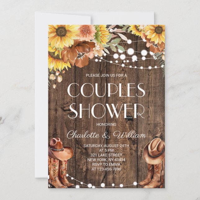 Sunflower Western Rustic Couples Shower Invitation (Front)
