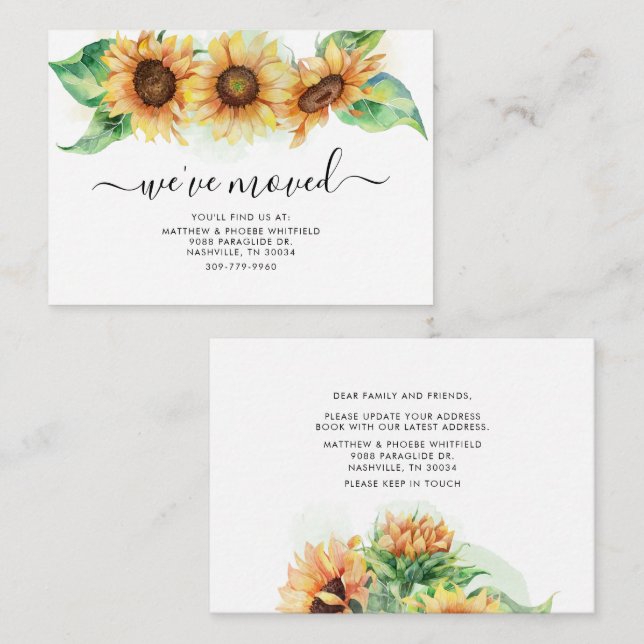 Sunflower We've Moved Floral Moving Announcement  (Front/Back)