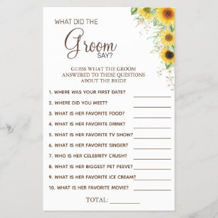 Sunflower What groom say Bridal shower game card Flyer