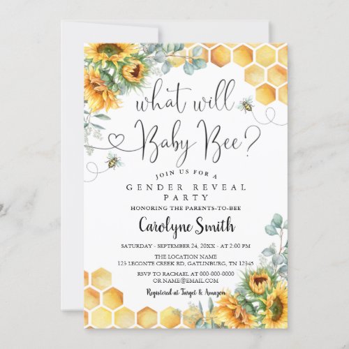 Sunflower What Will Baby Bee Baby Shower Invitation