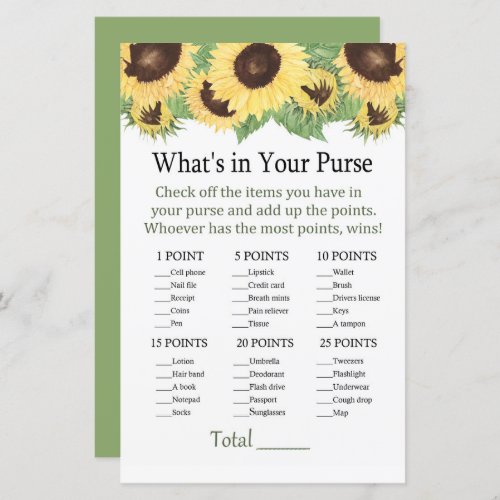 Sunflower Whats in your purse game