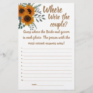Sunflower Where were the couple? Shower Game Card Flyer