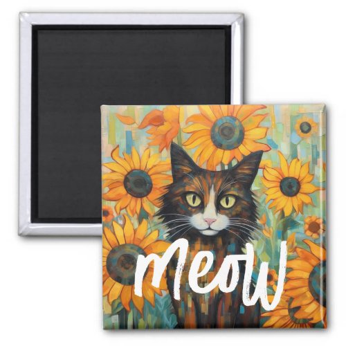 Sunflower Whiskers Cat Lovers Birthday Magnet