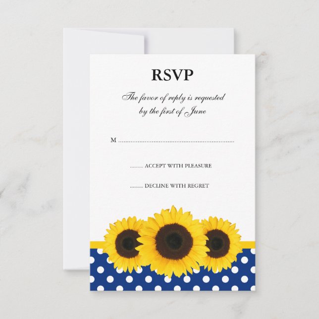 Sunflower White and Blue Polka Dot Response Card (Front)