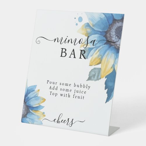 Sunflower White Blue Bridal Shower Mimosa Bar Pedestal Sign