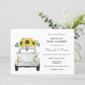Sunflower White Car Drive By Baby Shower Invitation (Standing Front)