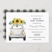 Sunflower White Car Drive By Baby Shower Invitation (Front/Back)