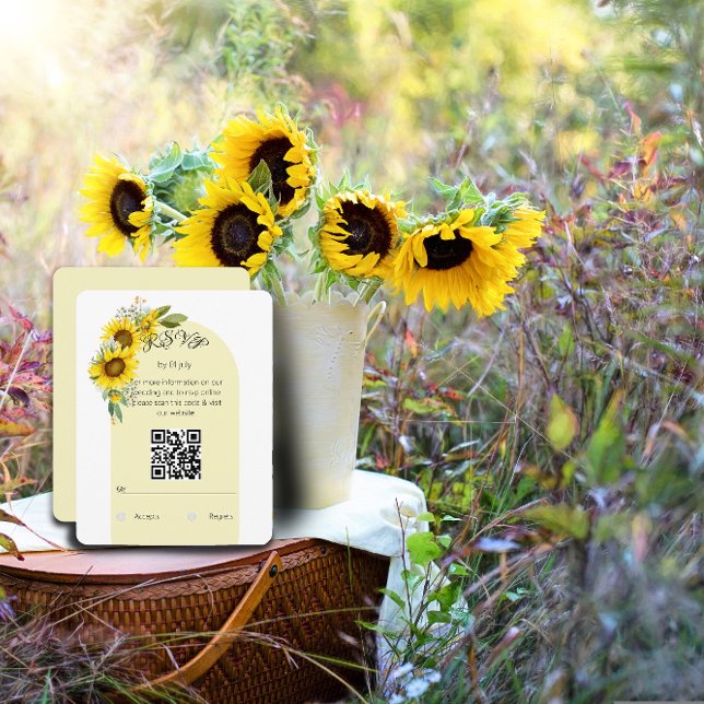 Sunflower white daisy arch qr elegant RSVP card (Creator Uploaded)