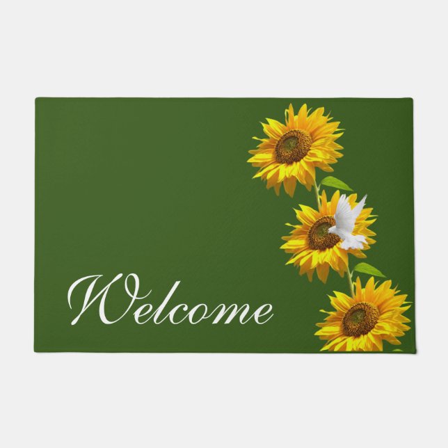 Sunflower White Dove  Door Mat (Front)
