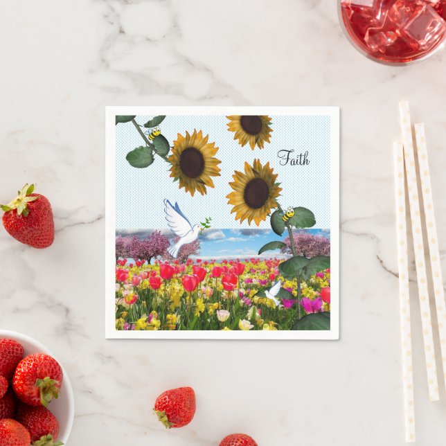 Sunflower White Dove Faith Paper Napkins (Insitu)