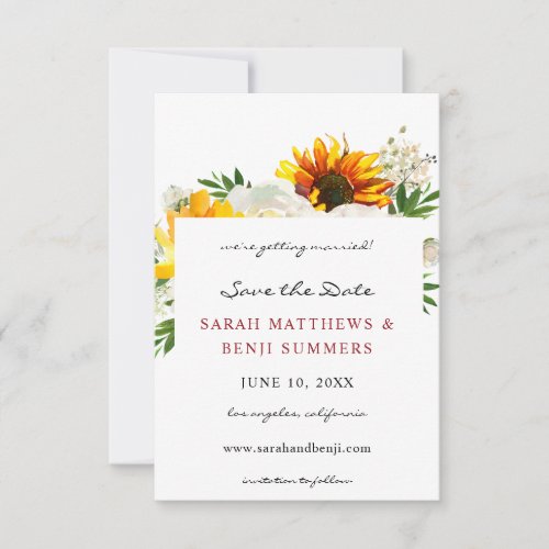 Sunflower  White Floral Artsy Save The Date V2