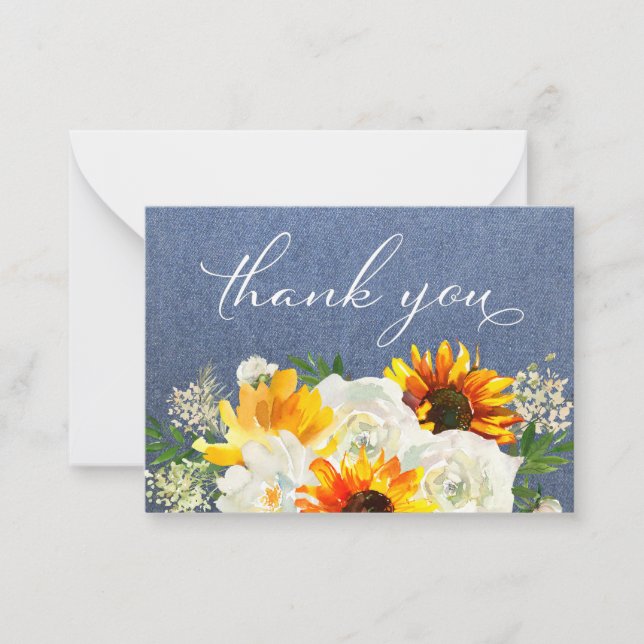 Sunflower & White Floral Jean 2B Small Thank You Note Card (Front)