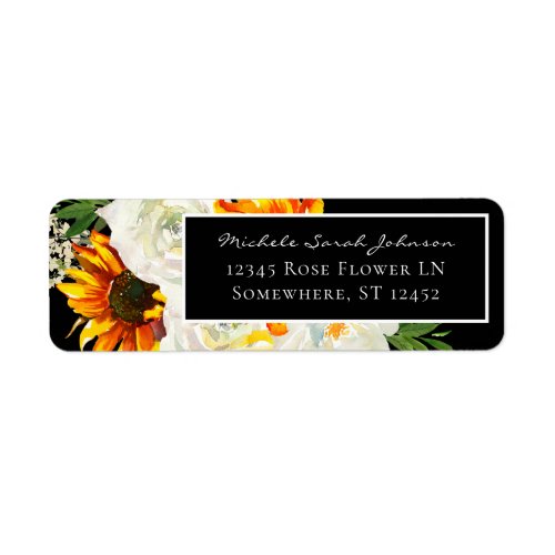 Sunflower  White Rose Artsy Floral _ Black 3 Label