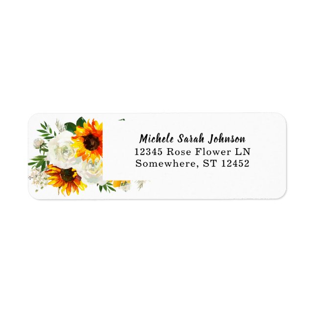 Sunflower & White Rose Artsy Floral Wedding 2 Label (Front)