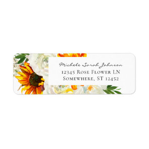 Sunflower & White Rose Artsy Floral Wedding 3 Label