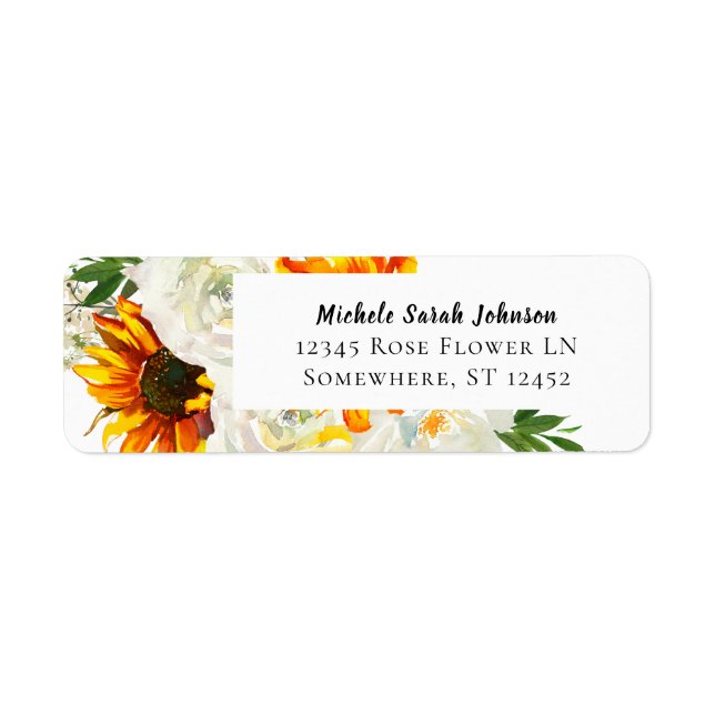 Sunflower & White Rose Artsy Floral Wedding Label (Front)