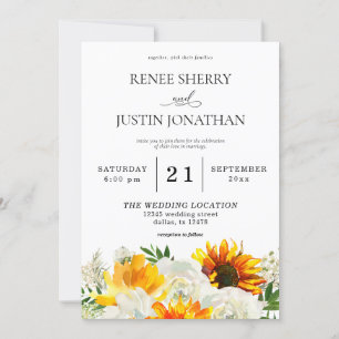 Sunflower & White Rose Floral Wedding 2 Invitation