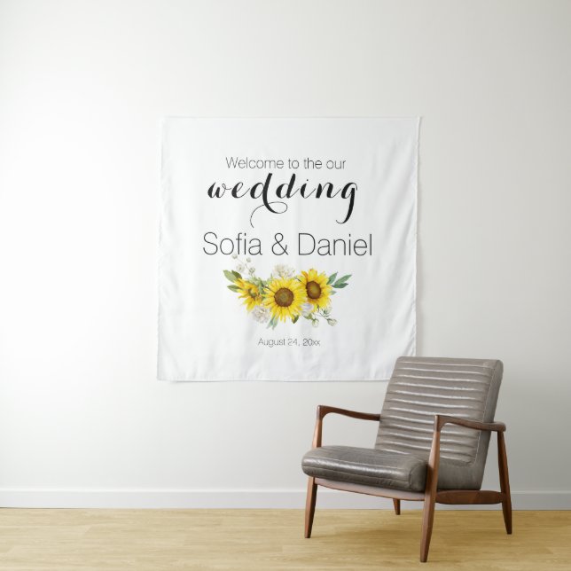 Sunflower white rose wedding  tapestry (In Situ)