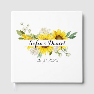 Sunflower white rose wedding white guest book