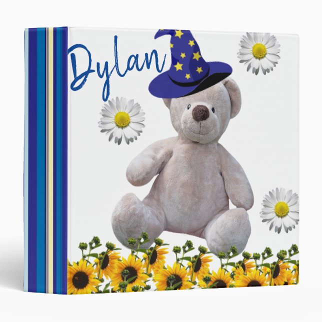 Sunflower White Teddy Bear Avery Binder (Front/Spine)