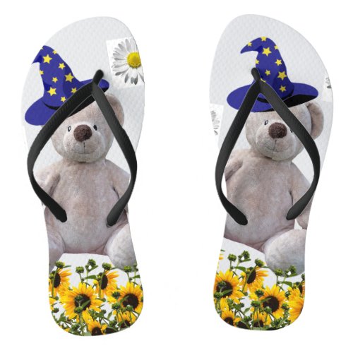 Sunflower White Teddy Bear Flip Flops