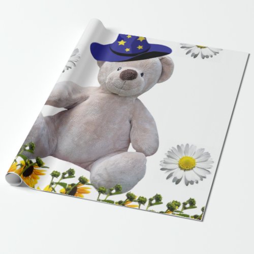 Sunflower White Teddy Bear Matte Wrapping Paper
