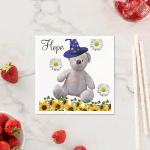 Sunflower White Teddy Bear Paper Napkins