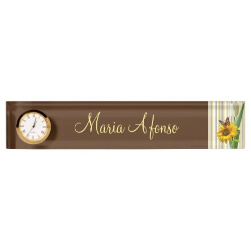 Sunflower White Tulip Butterfly Desk Nameplate