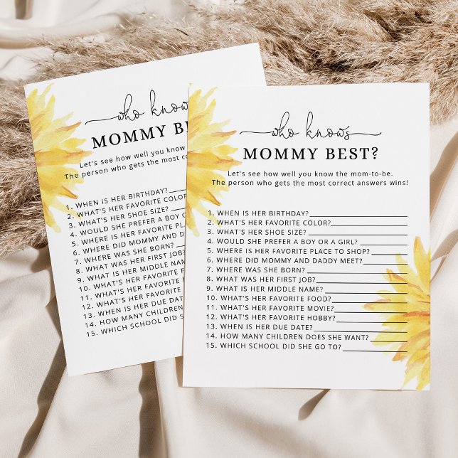 Sunflower Who knows mommy best baby shower game (Creator Uploaded)