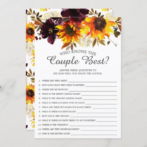 Sunflower Who Knows the Couple Best Bridal Game Invitation