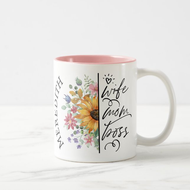 Sunflower Wife Mom Boss Two-Tone Mug (Right)