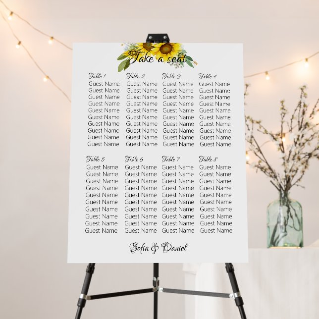 Sunflower wildflower 8 table elegant Seating Chart Foam Board (In Situ (Stand))